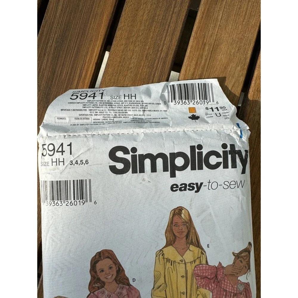 Simplicity Sewing Pattern 5941 Girls Lounge Sleep Wear 3 4 5 6 Pajamas Robe Gown